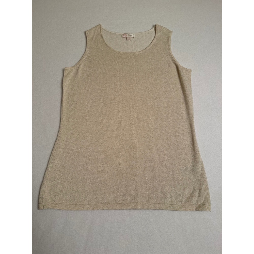 Belle by Kim Gravel Metallic Gold Knit Tank Top Scoop Neck Sleeveless Shell M